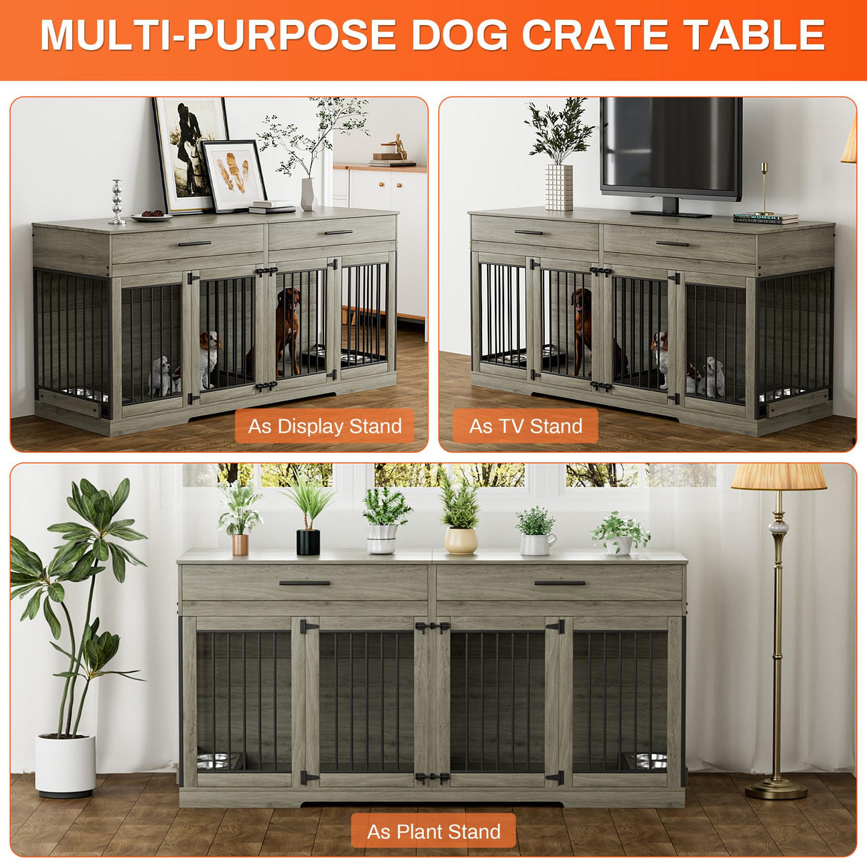 72" Double Dog Crate Furniture with Storage Drawers