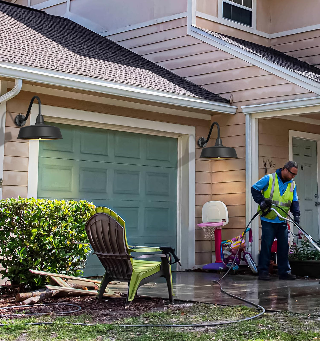 21 Inch Large Outdoor Gooseneck Barn Lights from Dusk to Dawn, Extended Arm Classic