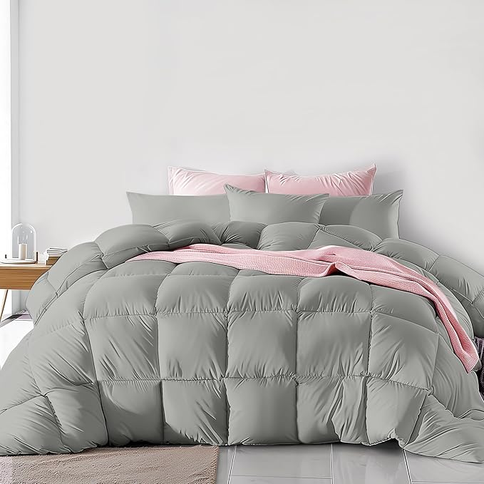 Goose Feather Comforter King Size, All Season Duvet Insert Medium Warmth, Cloud Soft