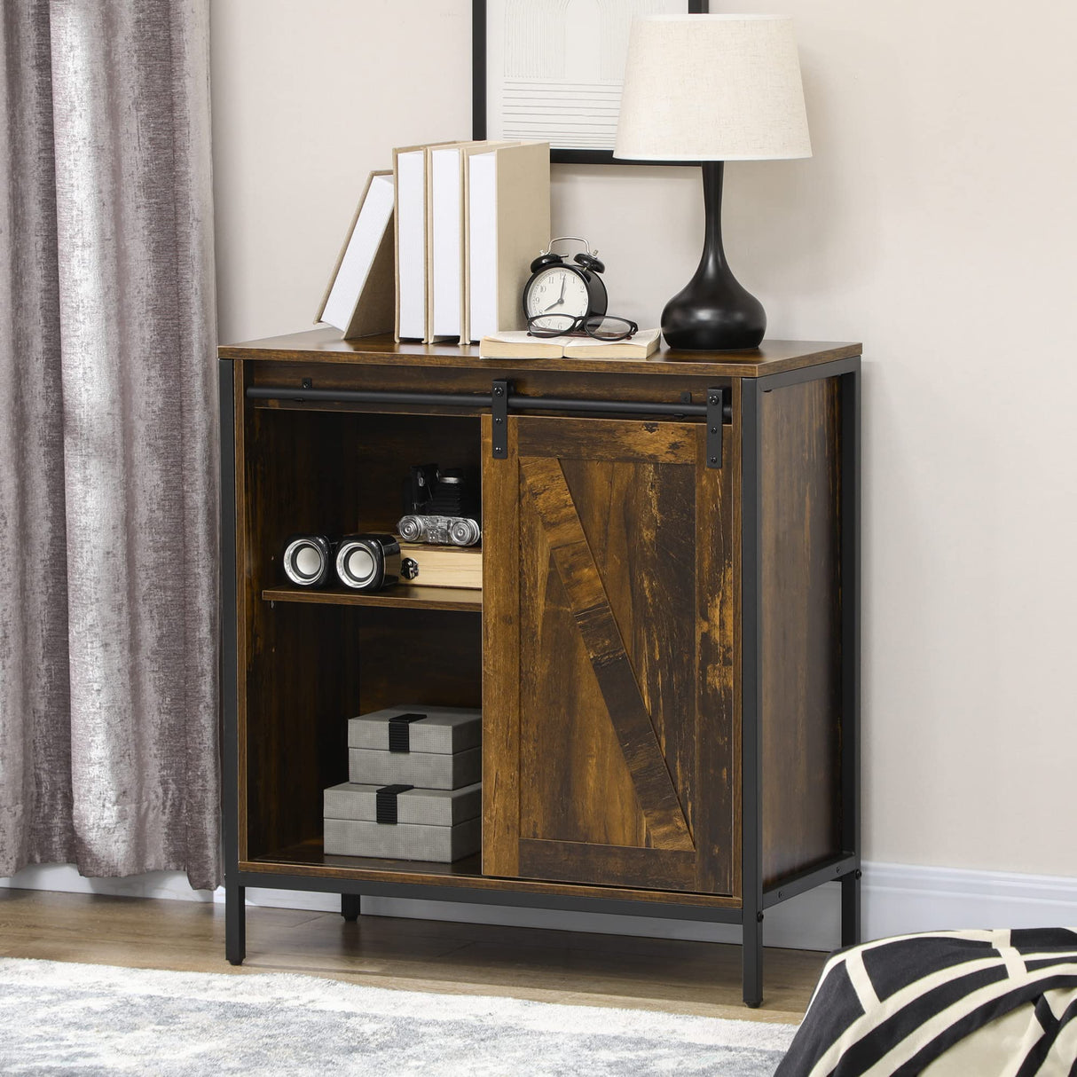 Farmhouse Sideboard Buffet Cabinet, Coffee Bar Cabinet with Sliding Barn Door and Adjustable Shelf, Kitchen