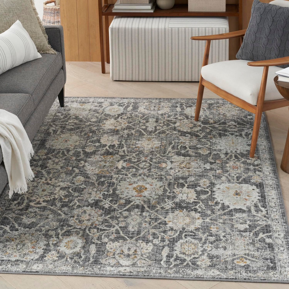 Oushak Home Traditional Charcoal 5'5" x 7'3" Area -Rug, Easy -Cleaning, Non Sheddin