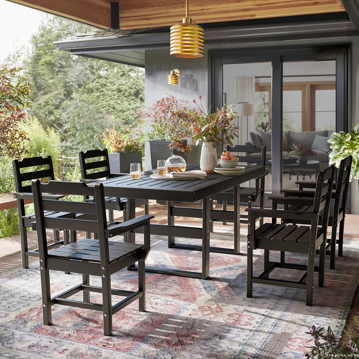 7 Piece Outdoor Dining Set All Weather HDPE Patio Table and Chairs Set for 6