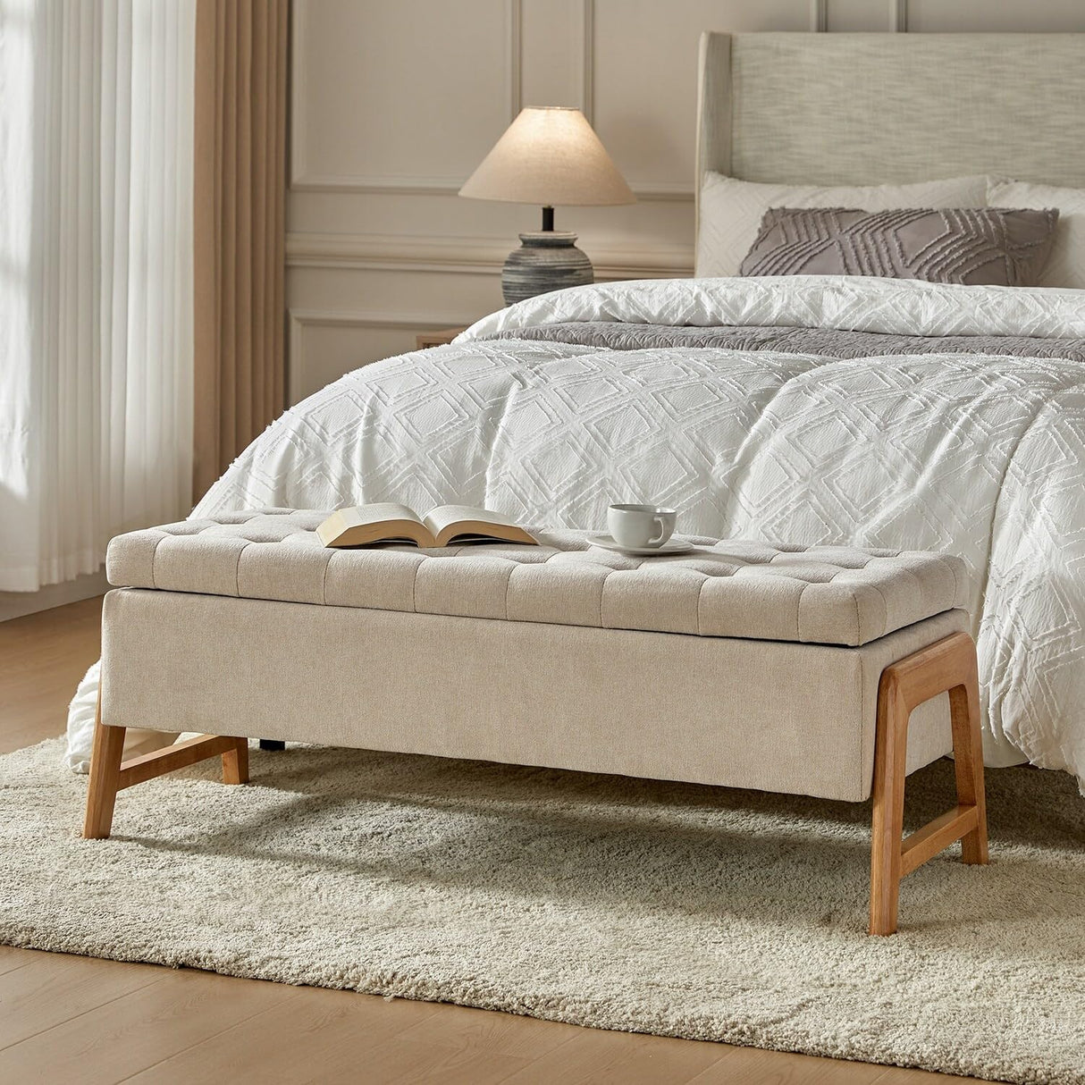 Rita Mid-Century Modern Upholstered Storage Bench