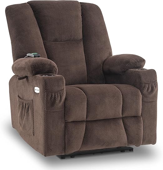 Mcombo 8-Point Massage Fabric Power Recliner Chair with Heat, USB, and Cup Holders