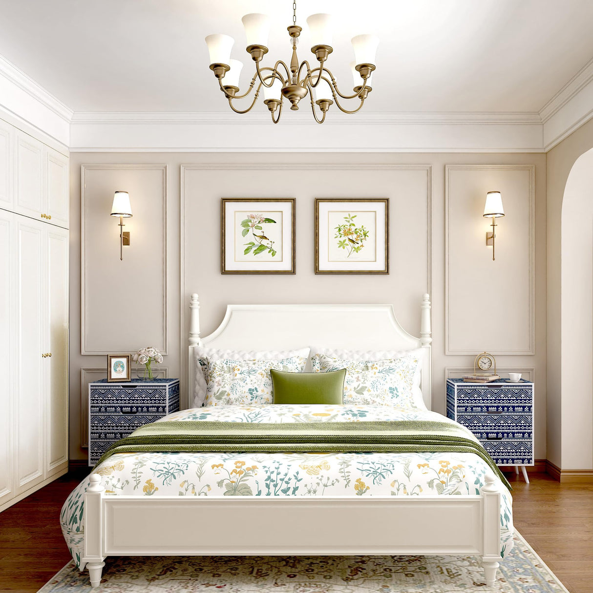 Boho Nightstand Set of 2,Blue Night Stand with 3 Drawer,Bohemian Nightstand Bedside