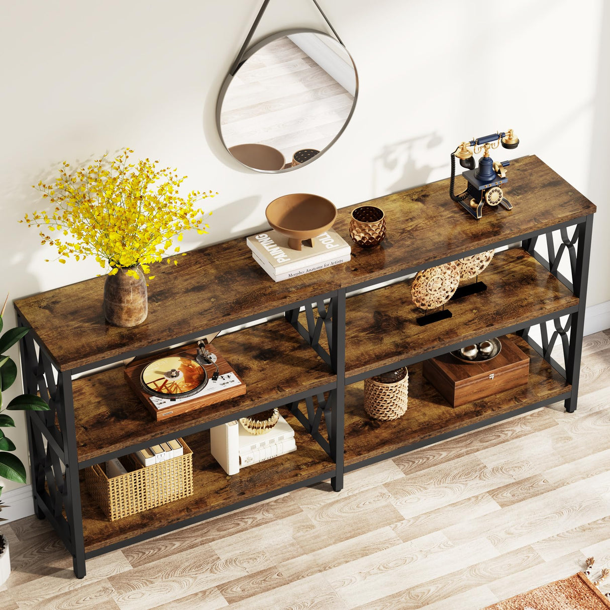 Console Table with Storage Shelves, 70.9" Industrial 3-Tier Sofa Table for Living Room