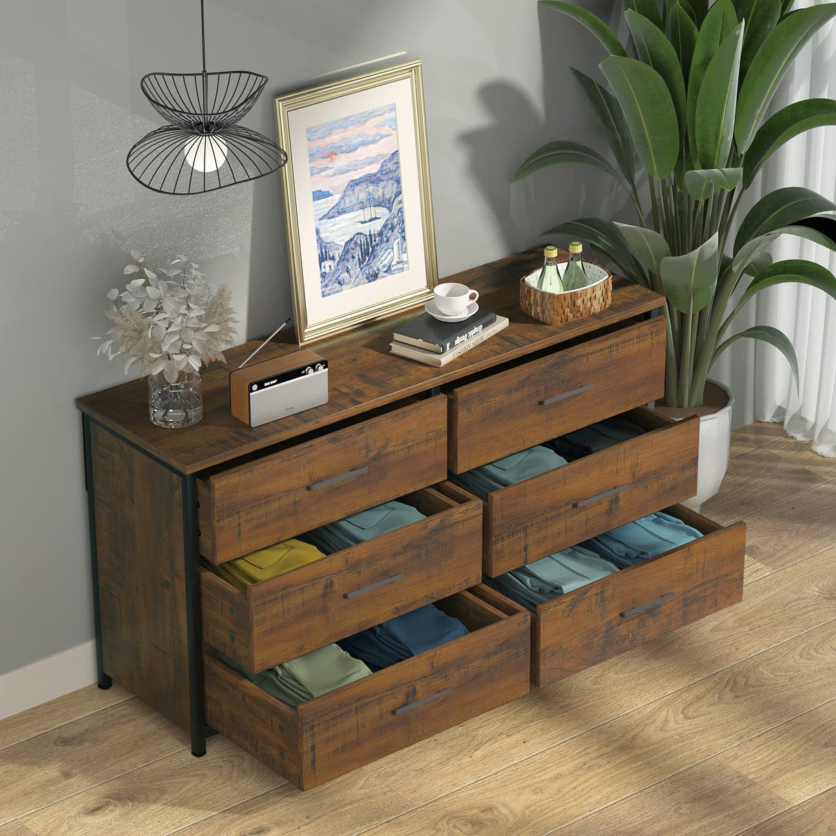 Double Dresser, Industrial Wood Dresser for Bedroom
