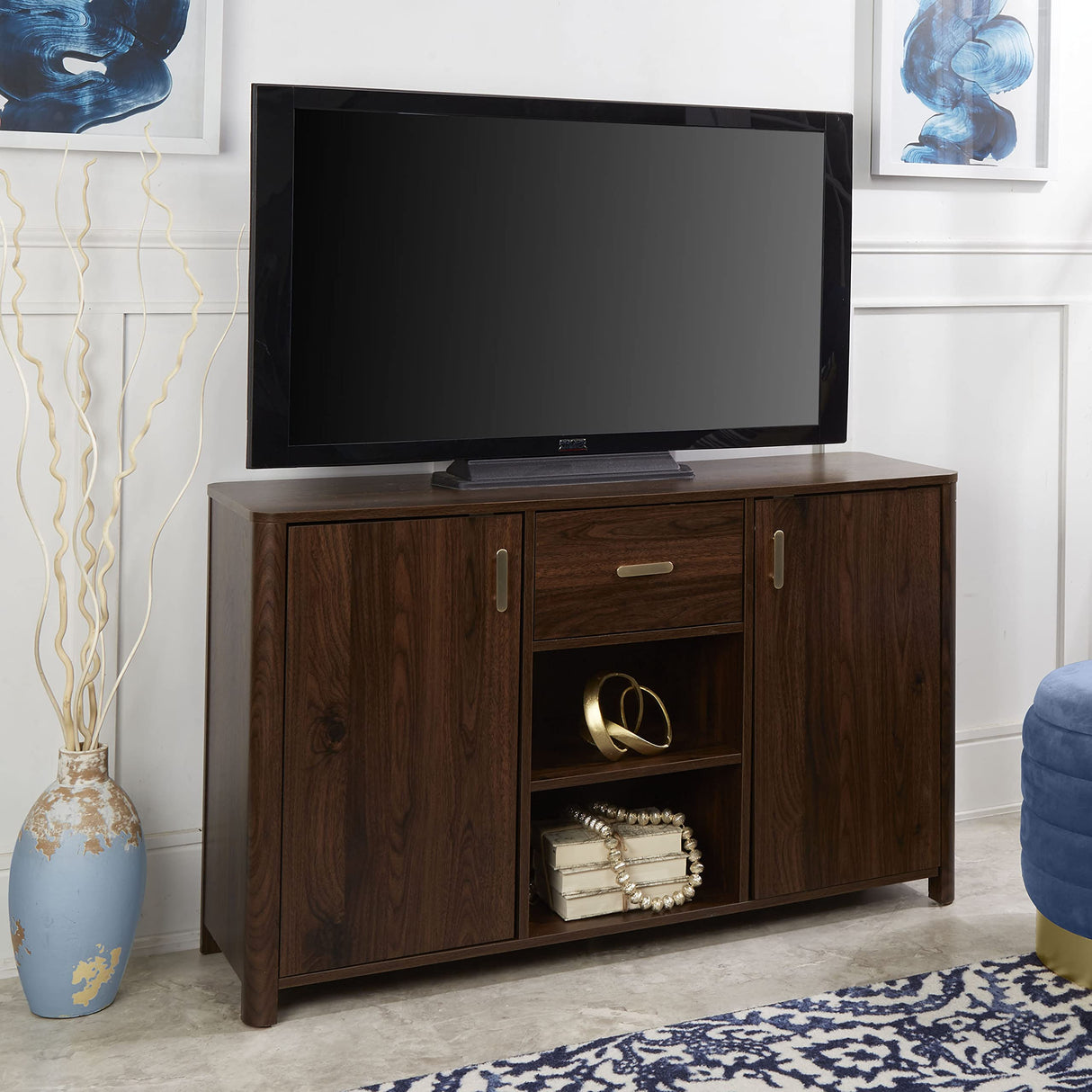 Emerson Storage Media Console TV Stand for TVs up to 59", Walnut
