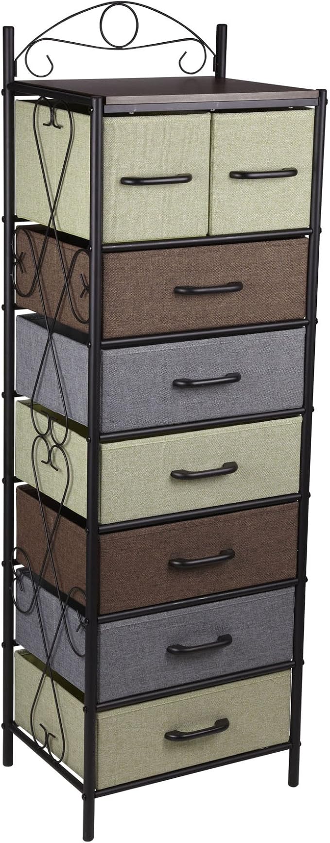 Victoria Dresser Nightstand Storage Organizer with 4 Brown Drawers Black Metal Frame and Mid Century
