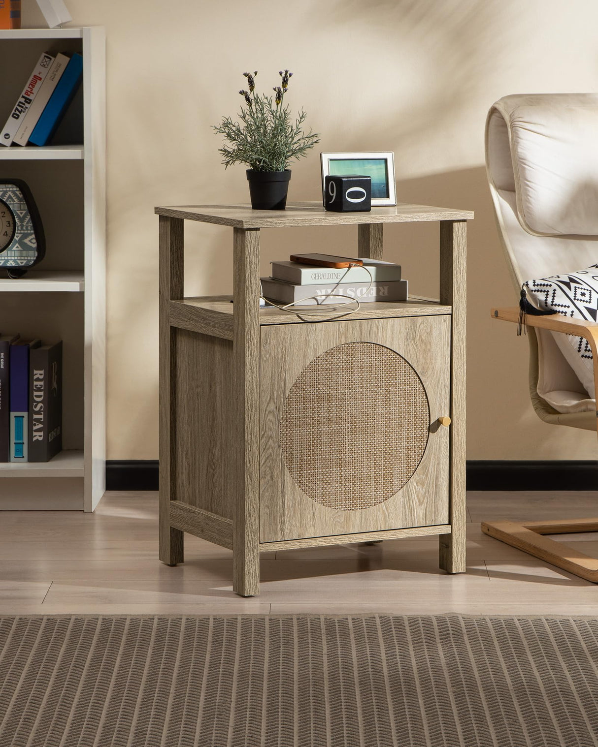 Rattan Nightstand Set of 2, Boho Tall Night Stand