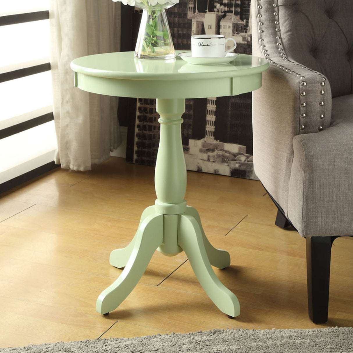 Alger Round Wooden End Table in White