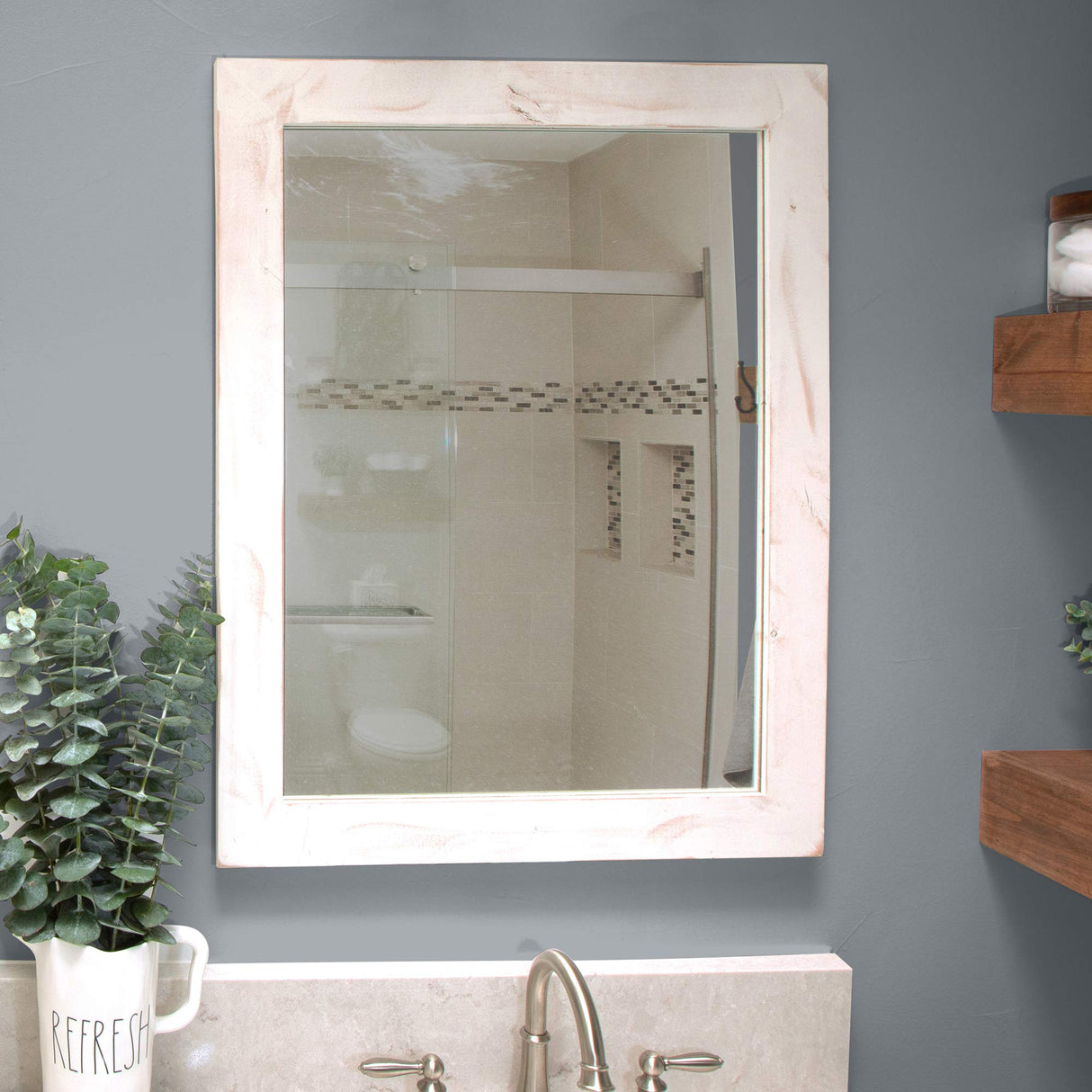 Farmhouse Bathroom Vanity Mirror, Whitewash