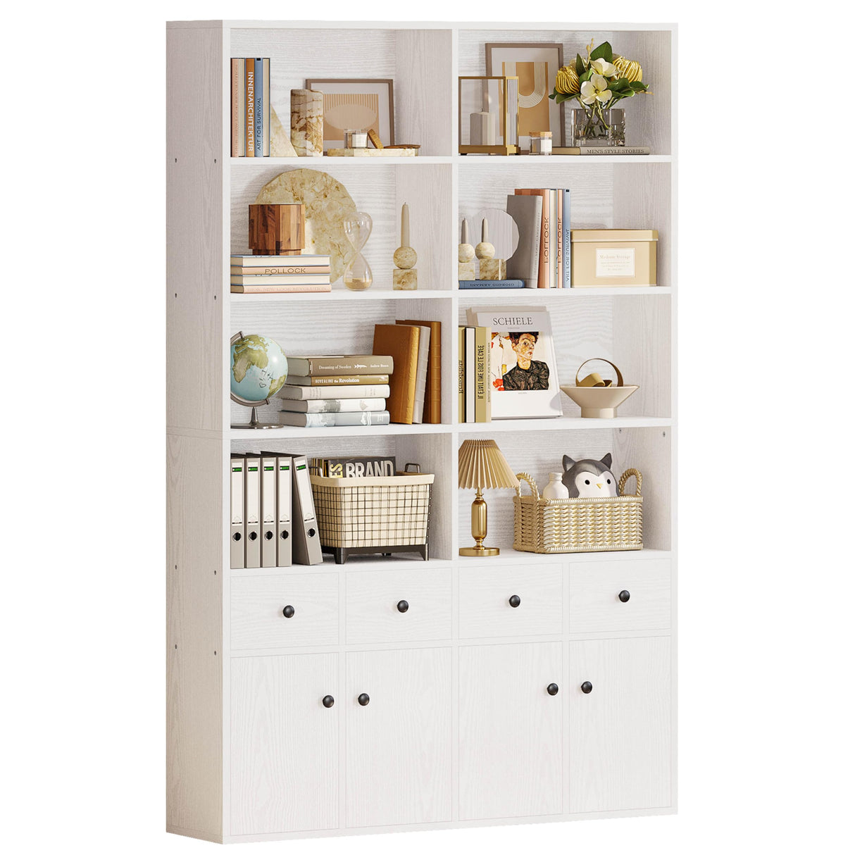78.7" Bookcase with 4 Drawers and 4 Doors, 6 Tier Large Bookshelf with Storage