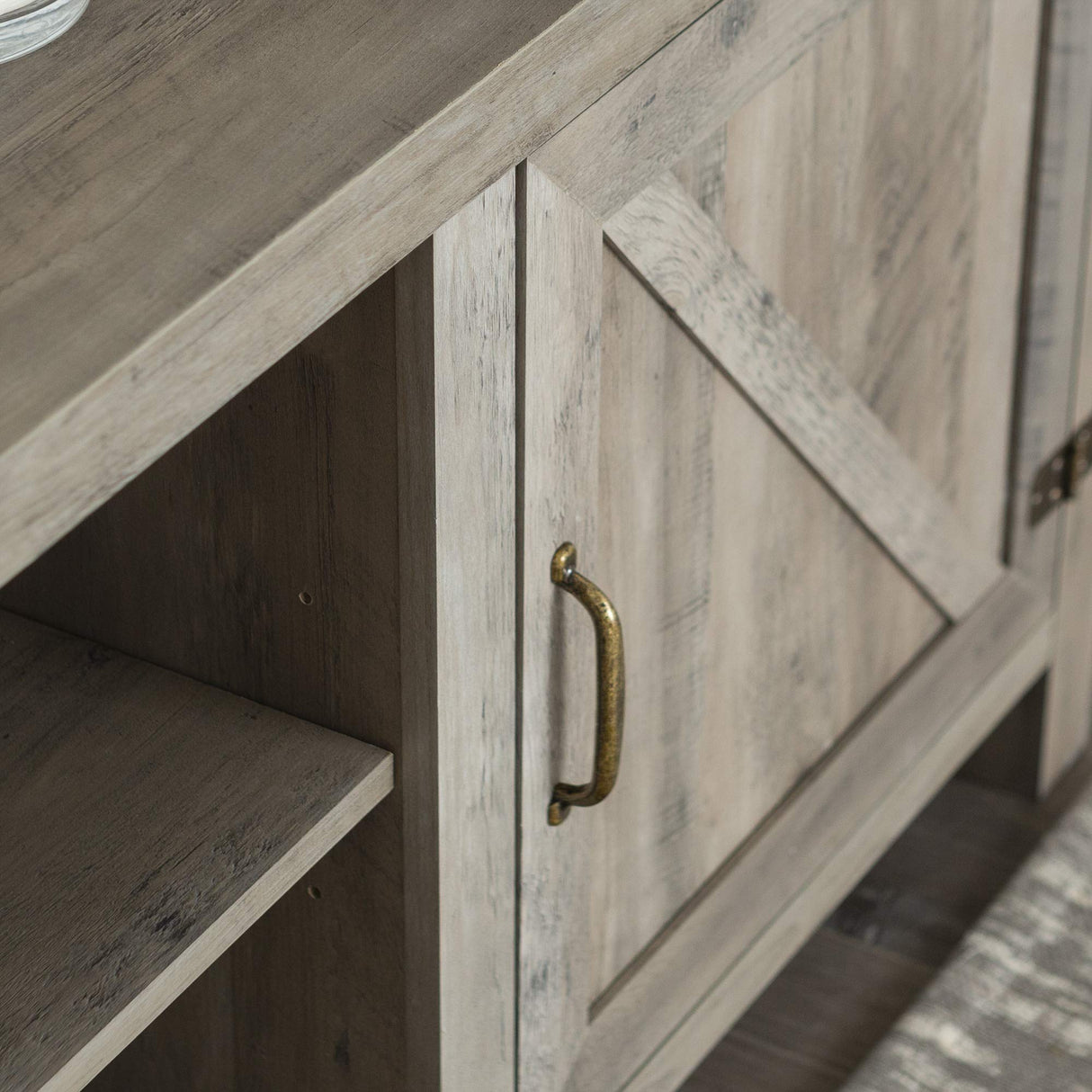 Tucker 70 Inch Barn Door TV Console in Grey Wash