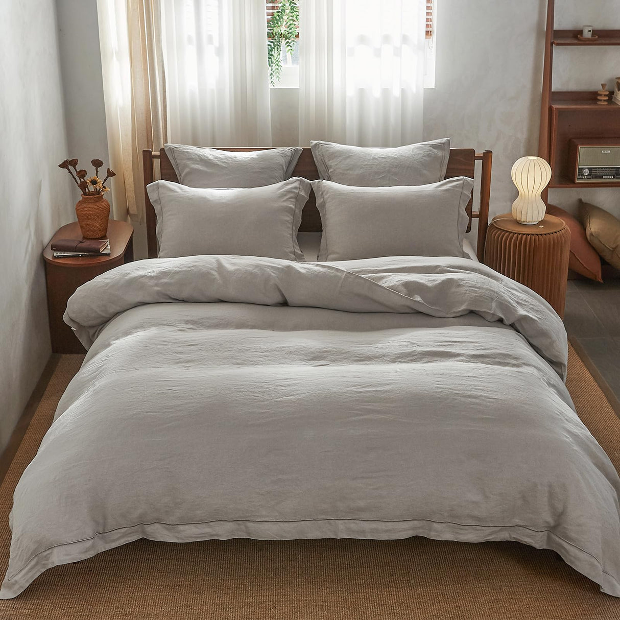100% Washed Linen Duvet Cover with Embroidered,Queen Size(88"x 92")