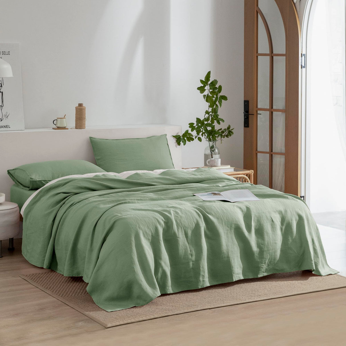 Linen Sheets Set King Size,100% French Stonewash Pure Linen Sheets Set,4Pieces