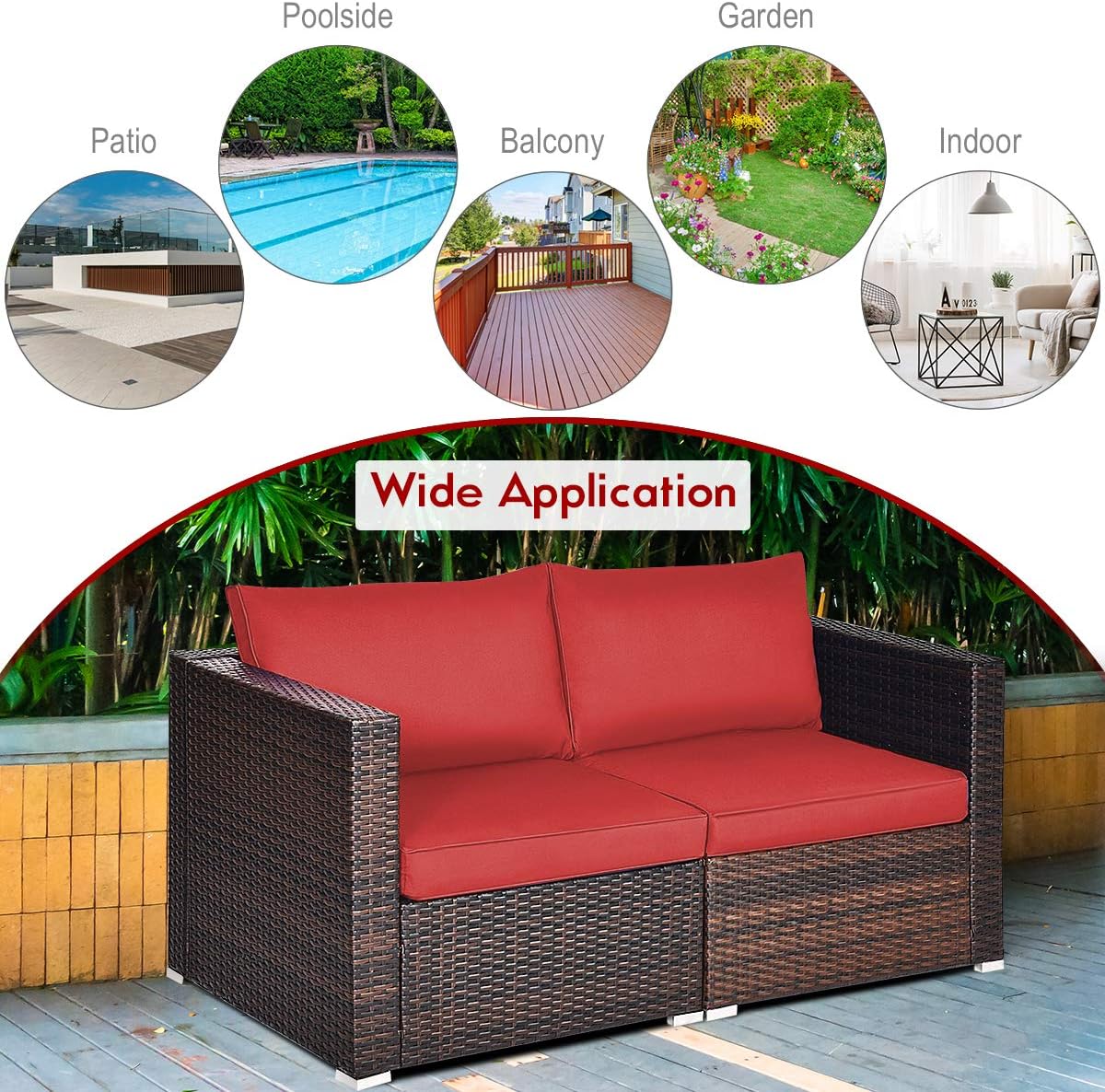 Wicker Loveseat 2 Piece, Patio Furniture Couch with Removable Cushions