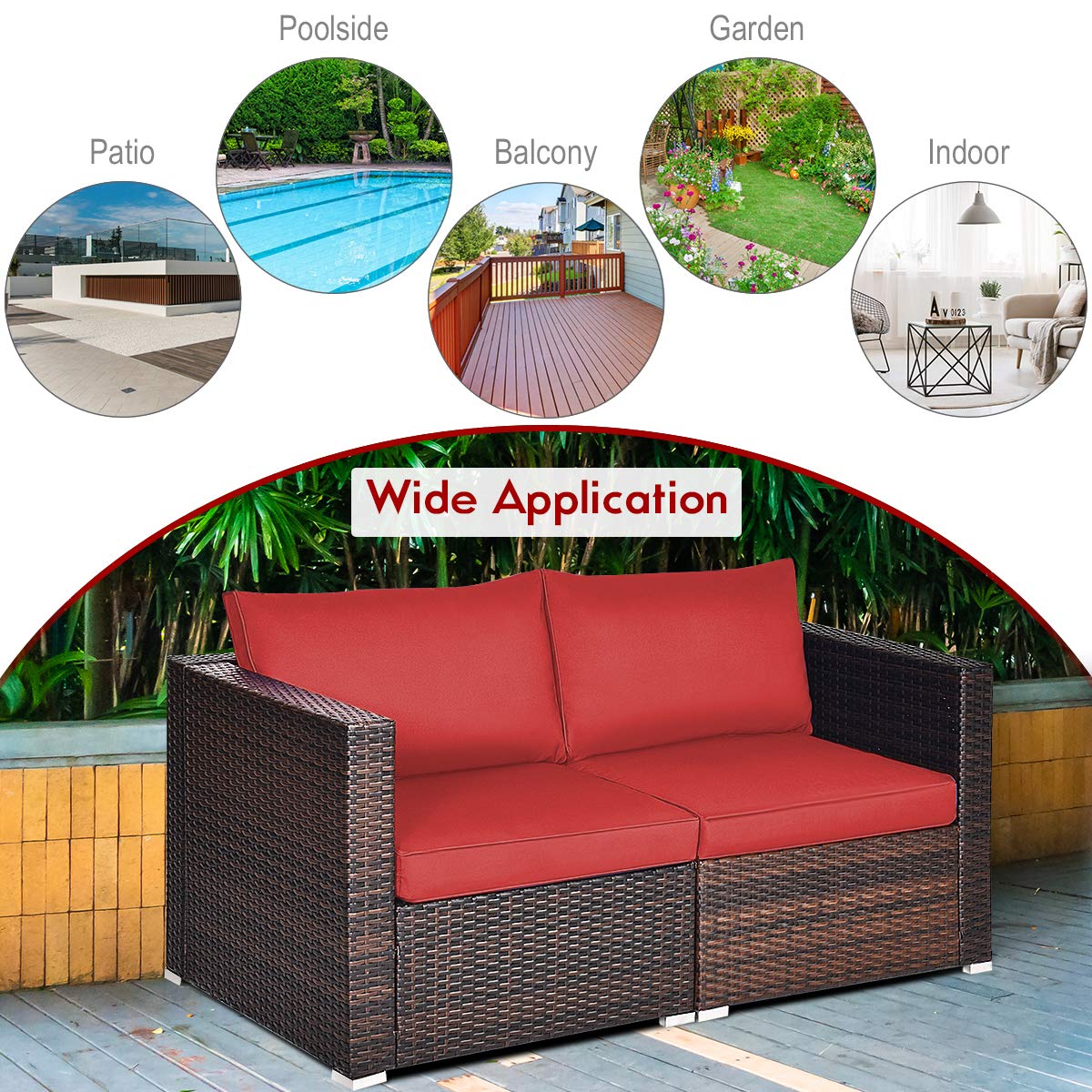 Wicker Loveseat 2 Piece, Patio Furniture Couch with Removable Cushions