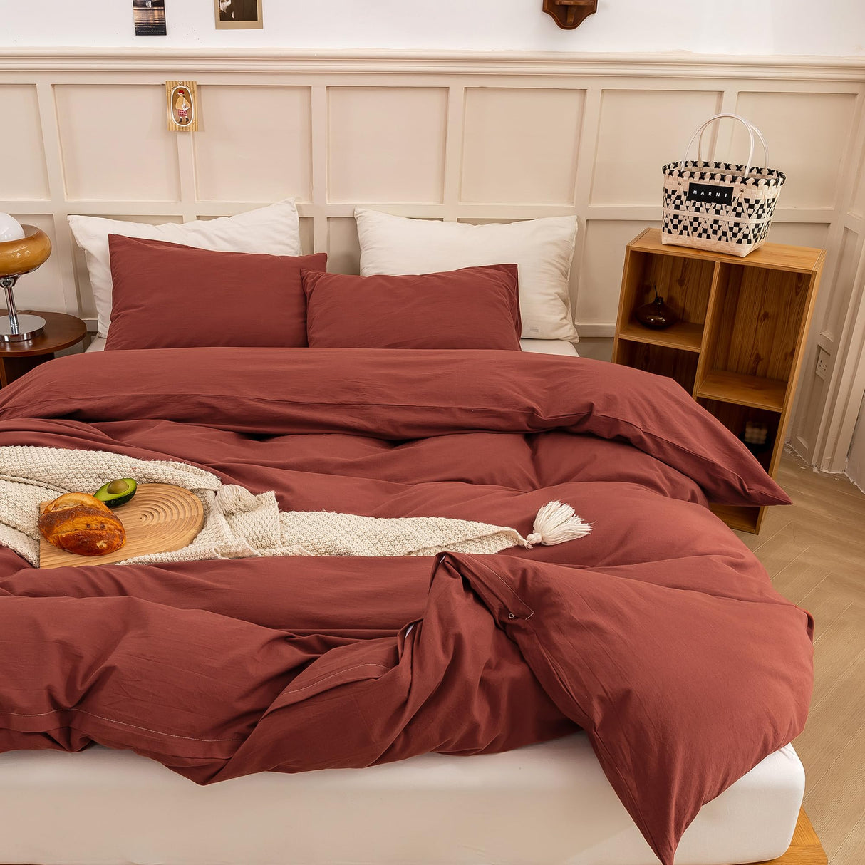 Duvet Cover King Size - Linen Feel Textured Organic Natural 100% Washed Cotton