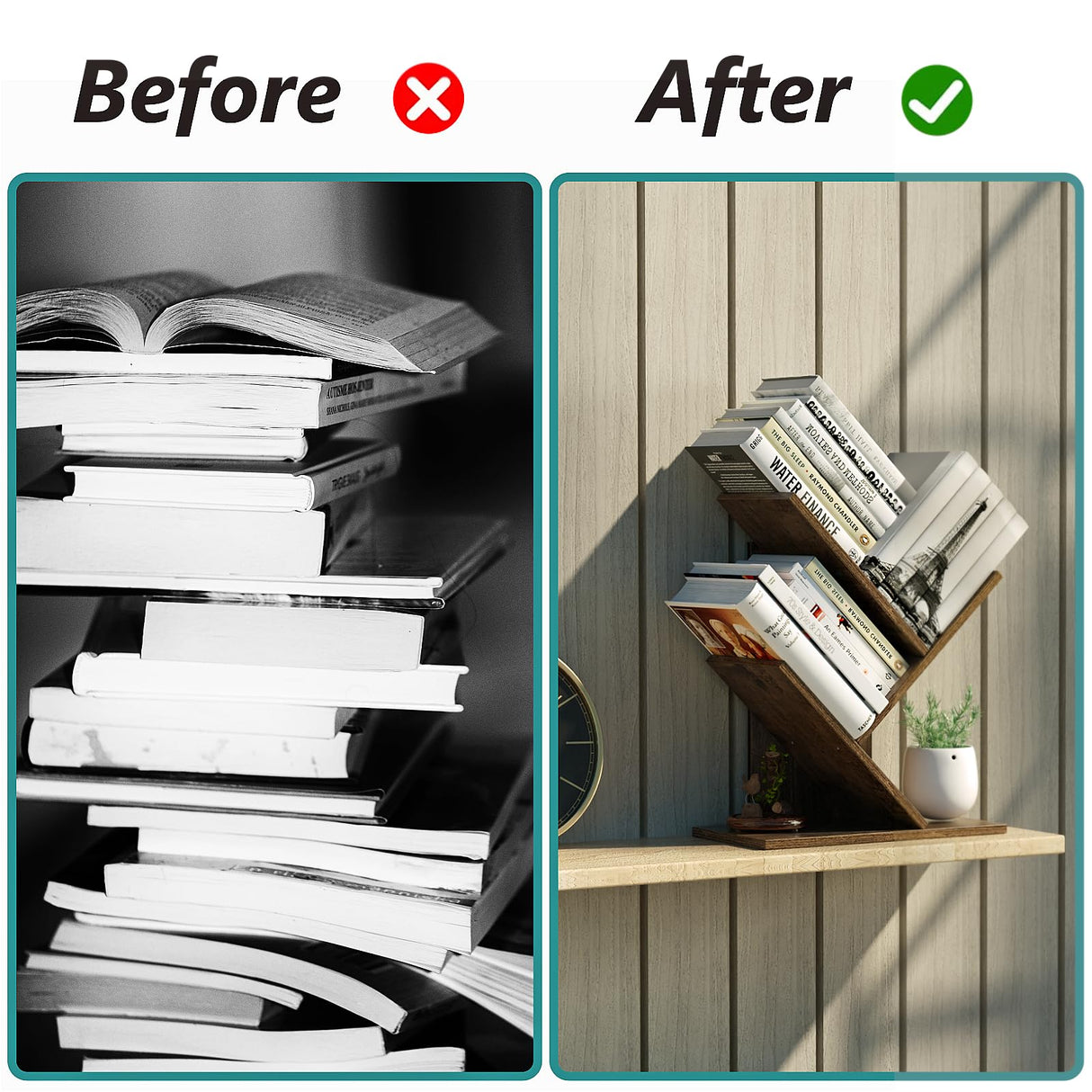 R RUISHENG 3 Tier Small Tree Bookshelf Desk Book Organizer Narrow Bookcases for Books Magazines CDs Free Standing Retro Wooden Storage Shelves for Home Office Bedroom Living Room Rustic Brown