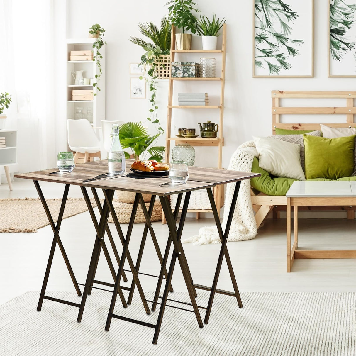 UrbanOak Foldaway TV Tray Set – Rustic Brown + Grey