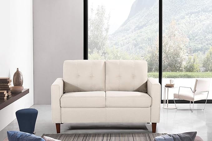 55" Modern Loveseat with Linen Upholstery, Button Tufted Backrest & Tapered Wood Legs