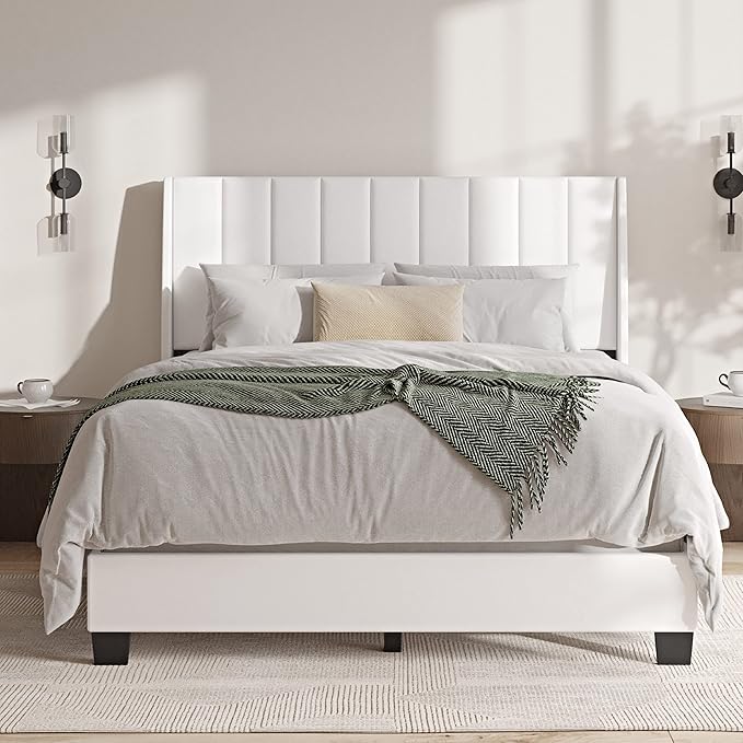 Herman Modern Queen Size Bed Frame - Wooden Upholstered Panel Bed Frame