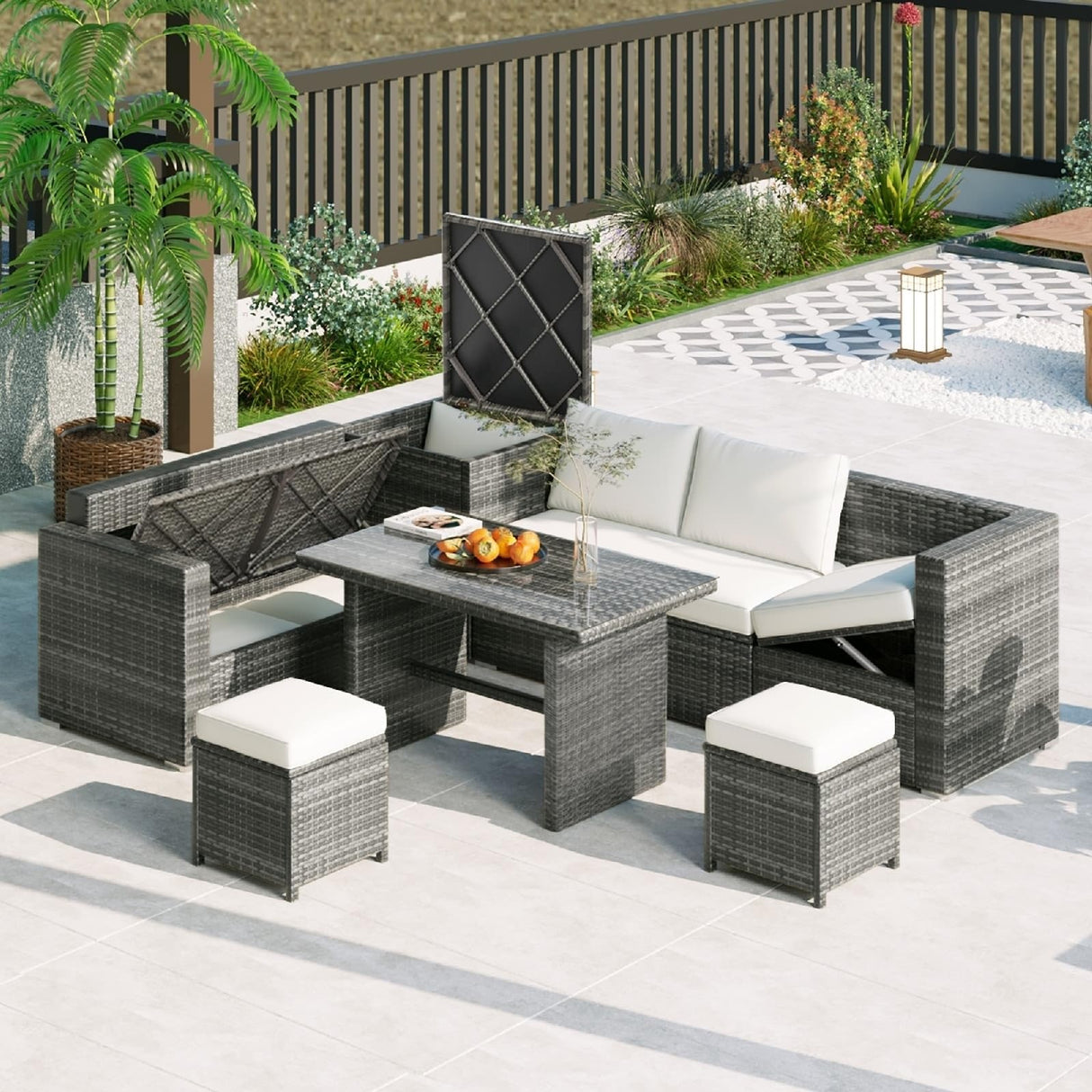 Outdoor Sofa Set Rattan Outdoor Conversation Set 6 Piece 6 PCS Rattan Beige 2 Loveseat