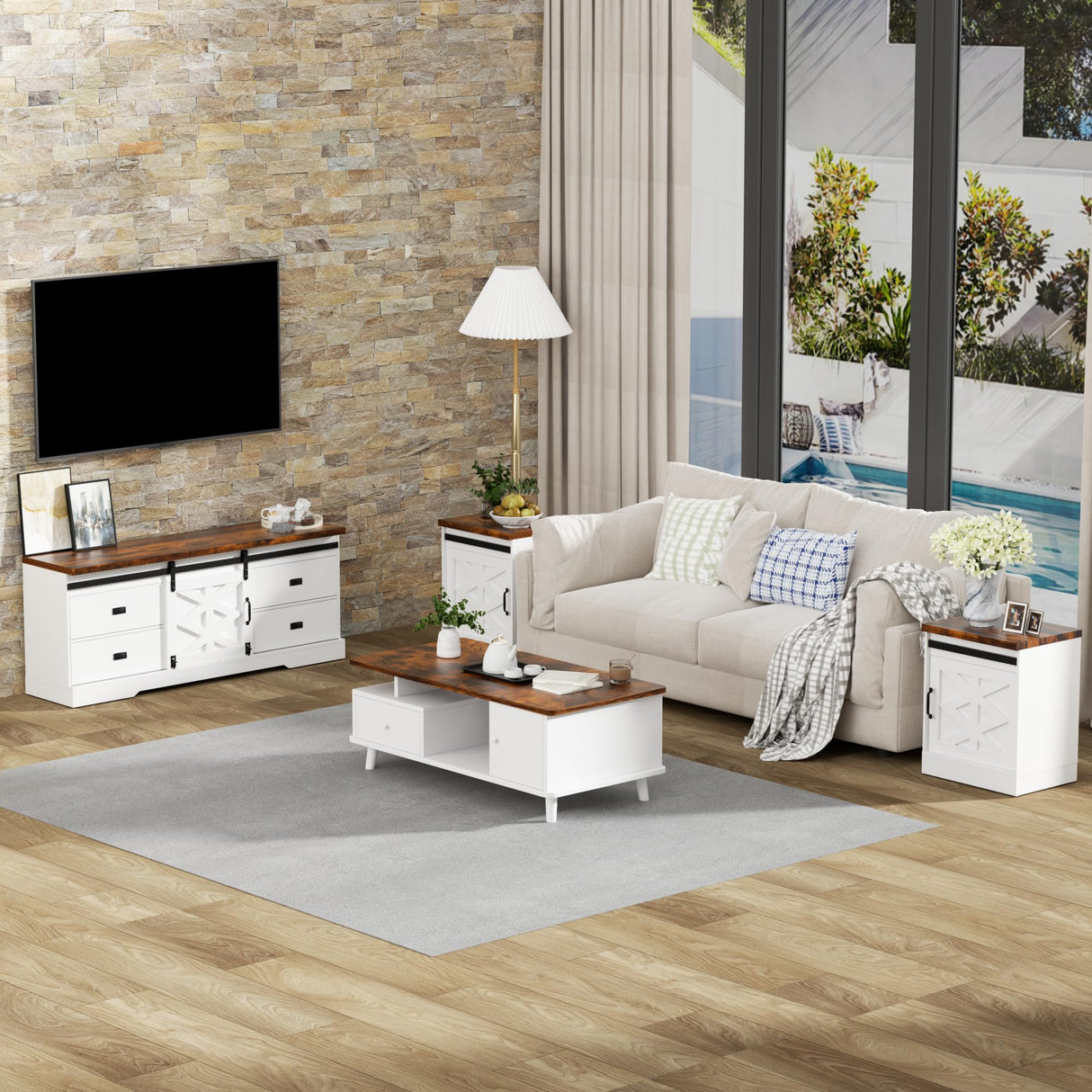 98" Farmhouse TV Stand for 100+ Inch TVs Entertainment Center