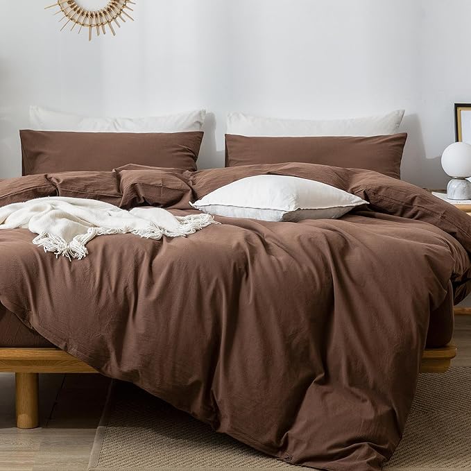 Bedding Duvet Cover Set 100% Washed Cotton Linen Like Textured Breathable Durable