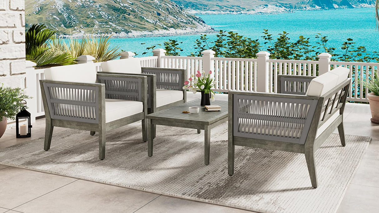 Transform Outdoor Spaces with 4-Piece Acacia Wood Patio Furniture Set
