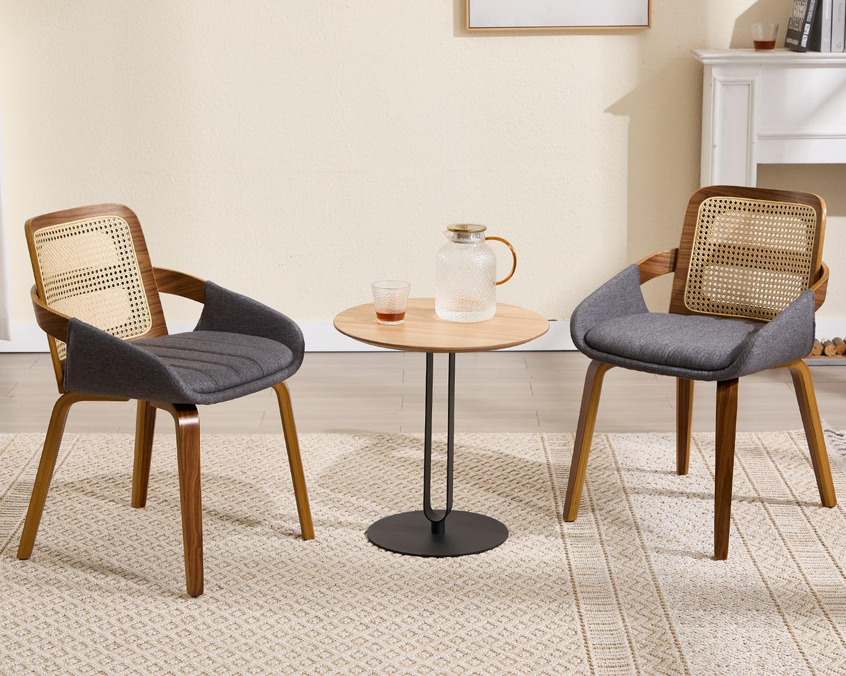 Modern Side Table, Round End Table with Black Metal Frame, Wood Nightstand Bedside Table for Small Spaces Living Room Bedroom Office, Natural Wood Color