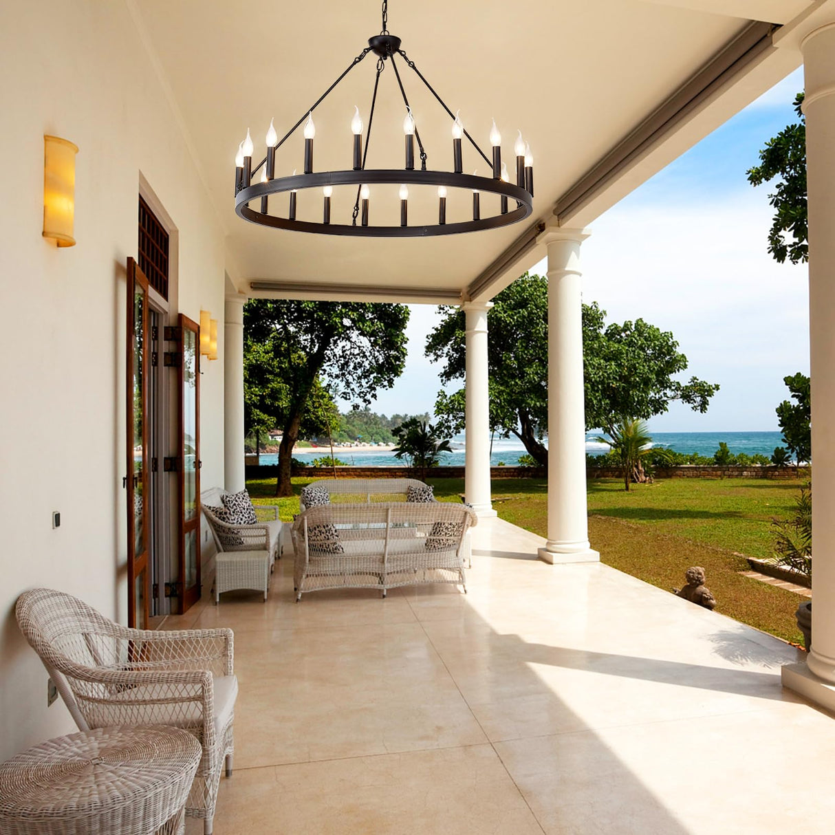 Black Wagon Wheel Chandelier 40 inch,20-Light Farmhouse Wagon Wheel Chandeliers