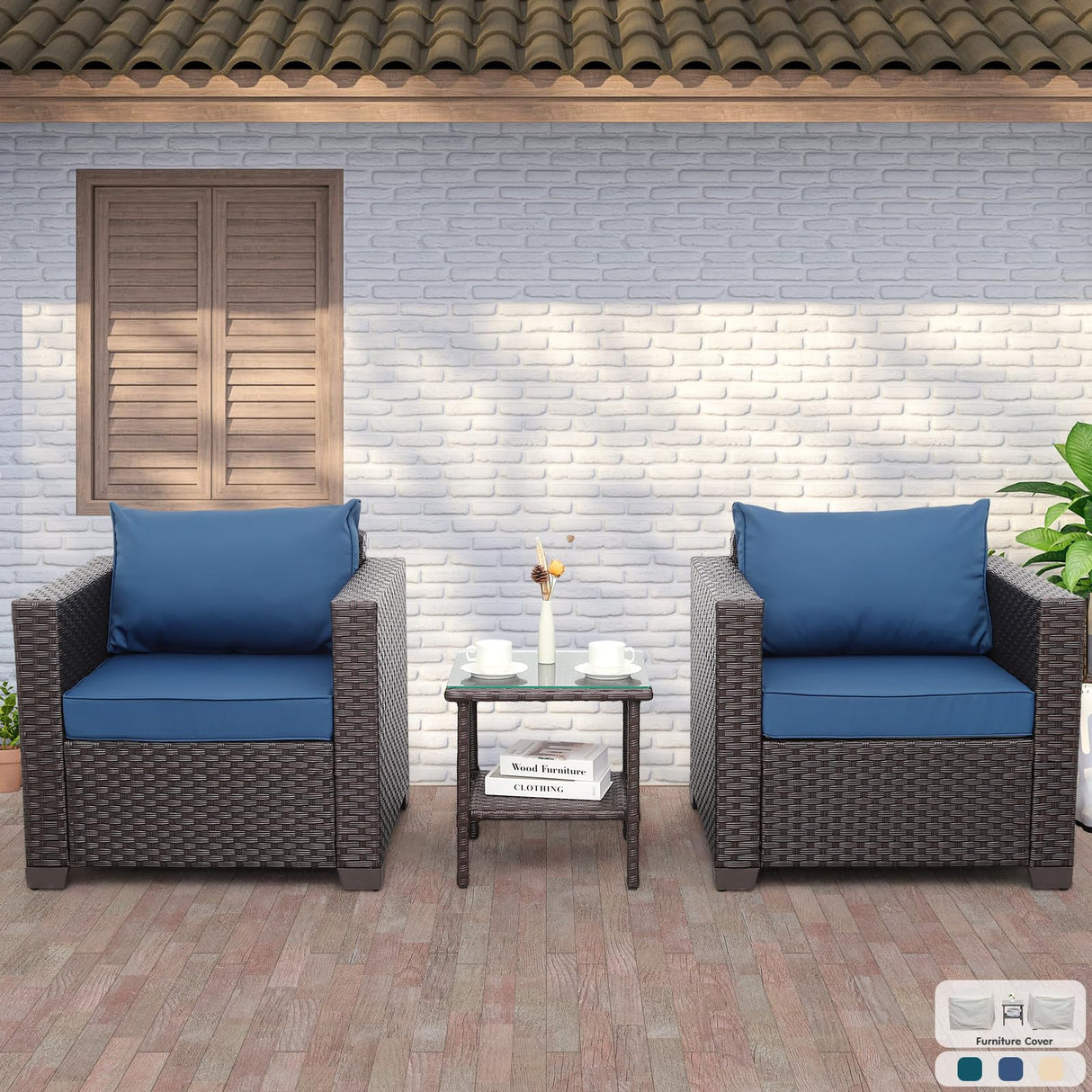 3 Piece Patio Set Patio Conversation Sets Outdoor Chairs and Glass Side Table