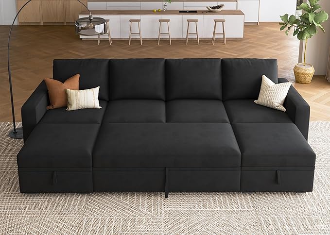 Modular Sectional Sleeper Sofa Bed, Sectional Couch with Pullout Bed