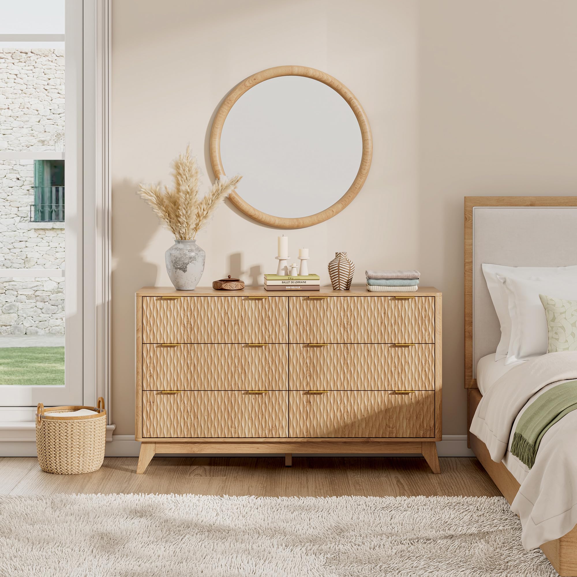 Diamond-Fluted 6 Drawers Dresser, Modern Dressers & Chests of Drawers