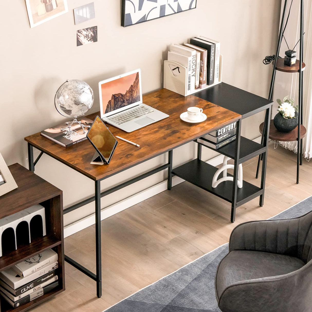 55” Computer Desk, Large Home Office Desk with 2-Tier Storage Shelves