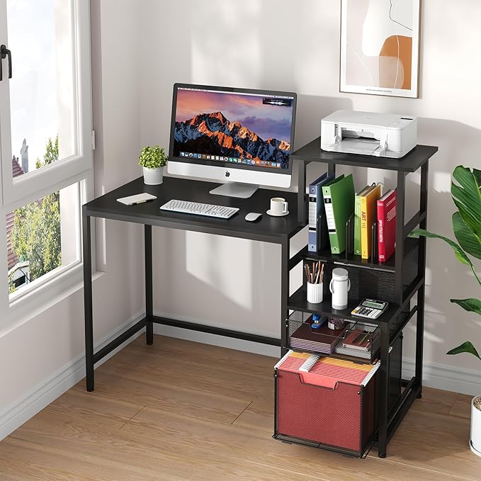 Computer Desk with Drawers and Storage Shelves, 47 Inch Home Office Desks