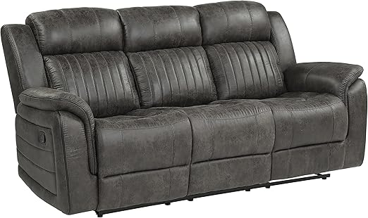 RelaxHaven Sandy Brown Manual Reclining Sofa – Microfiber, Pull-Tab Control