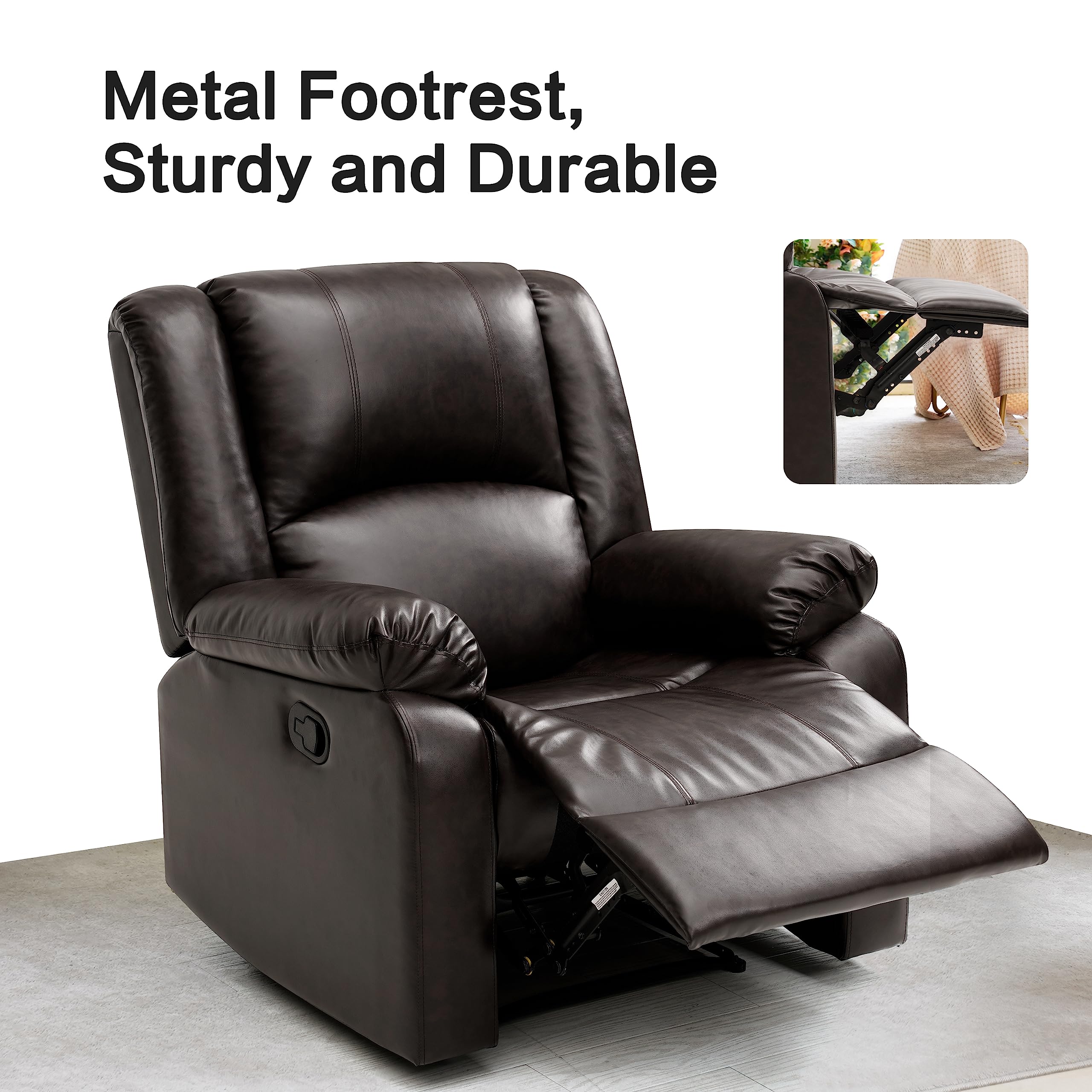CloudNest Bonded Leather Recliner Chair – Plush Cushion, Pull Ring Recline