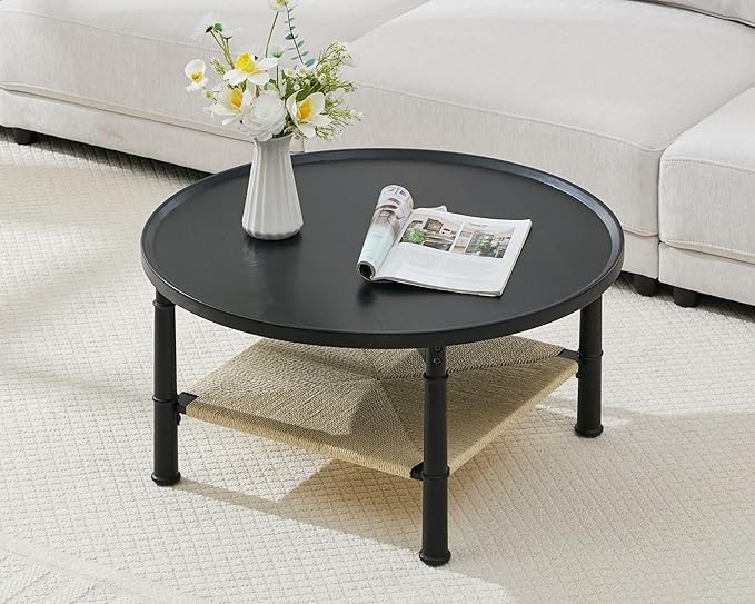 32" Round Coffee Table for Living Room, 2-Tier Small Living Room Table