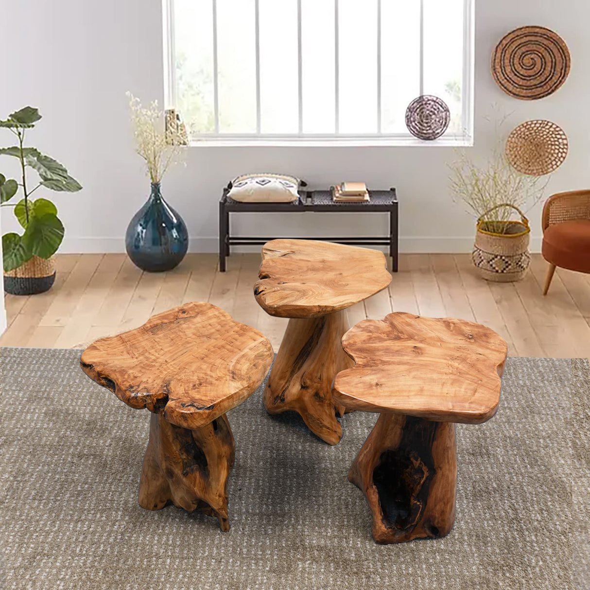 Tree Stump End Table Live Edge Plant Stand 14"x13"x18"H Solid Cedar Wood Outdoor Rustic