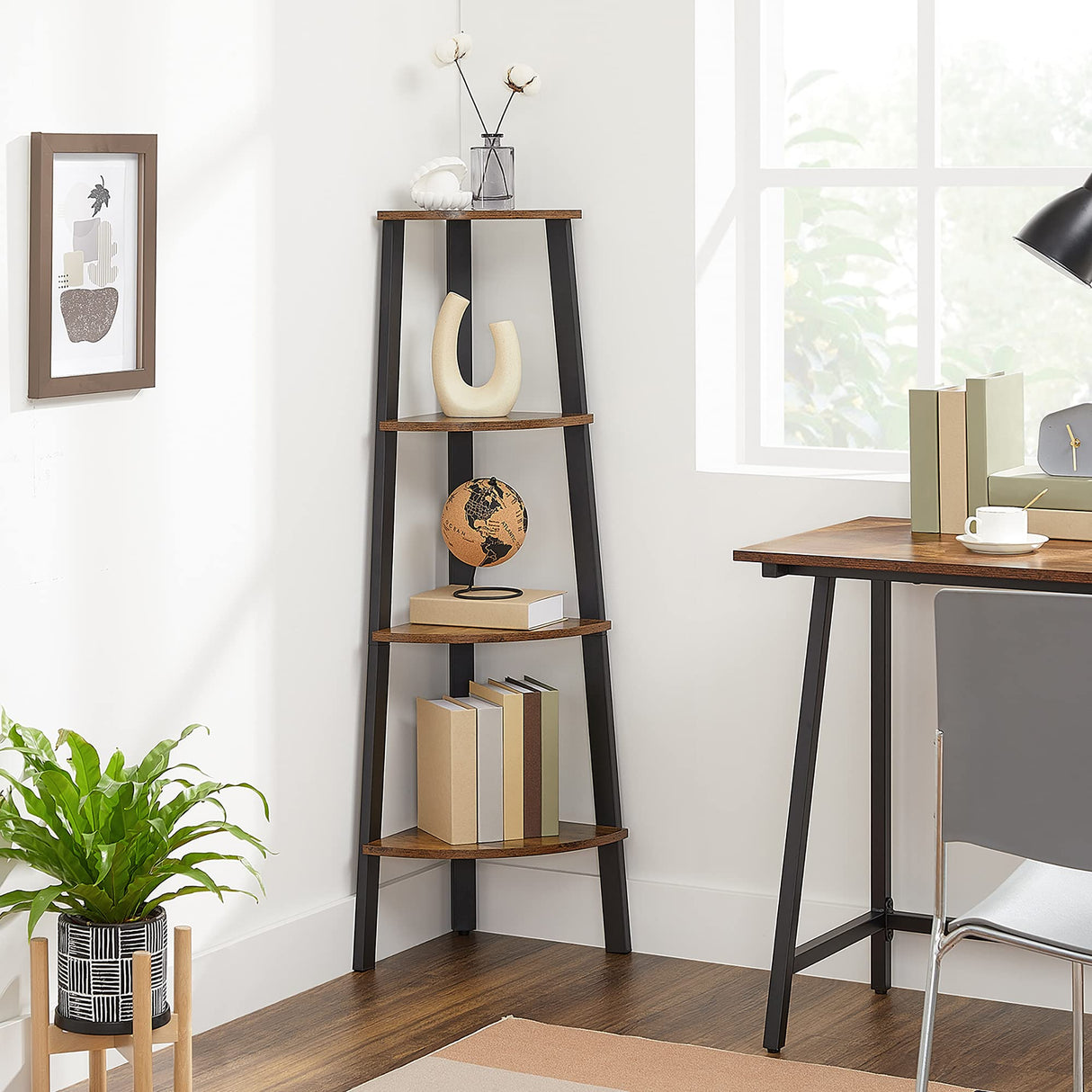4-Tier Corner Shelf Stand – Industrial Ladder Bookshelf