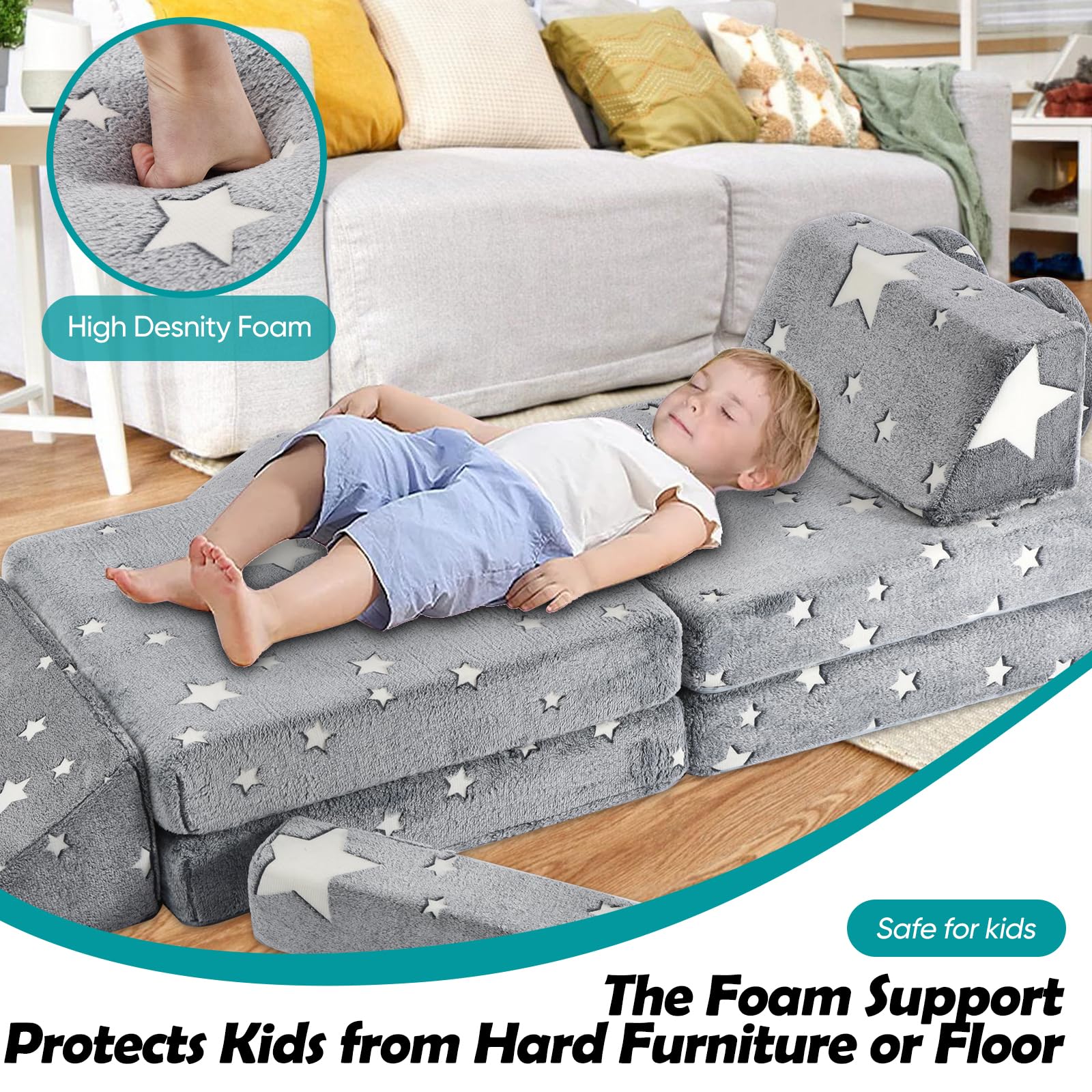 Kids Play Couch, 10 Pcs Glowing Stars Toddler Sofa