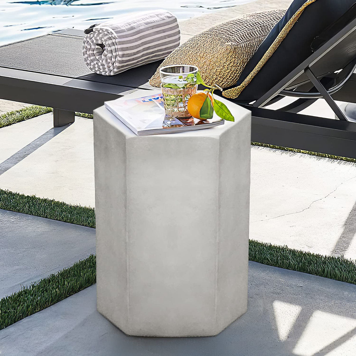 Concrete Accent Table, Hexagon Patio Side Table 14.5''Wx20''H