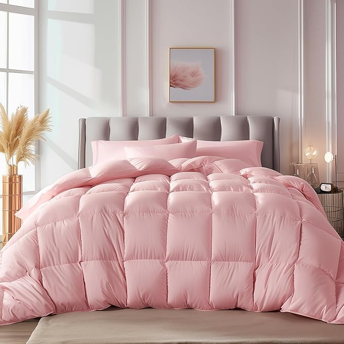 Goose Feather Comforter King Size, 100% Cotton Winter Duvet Insert