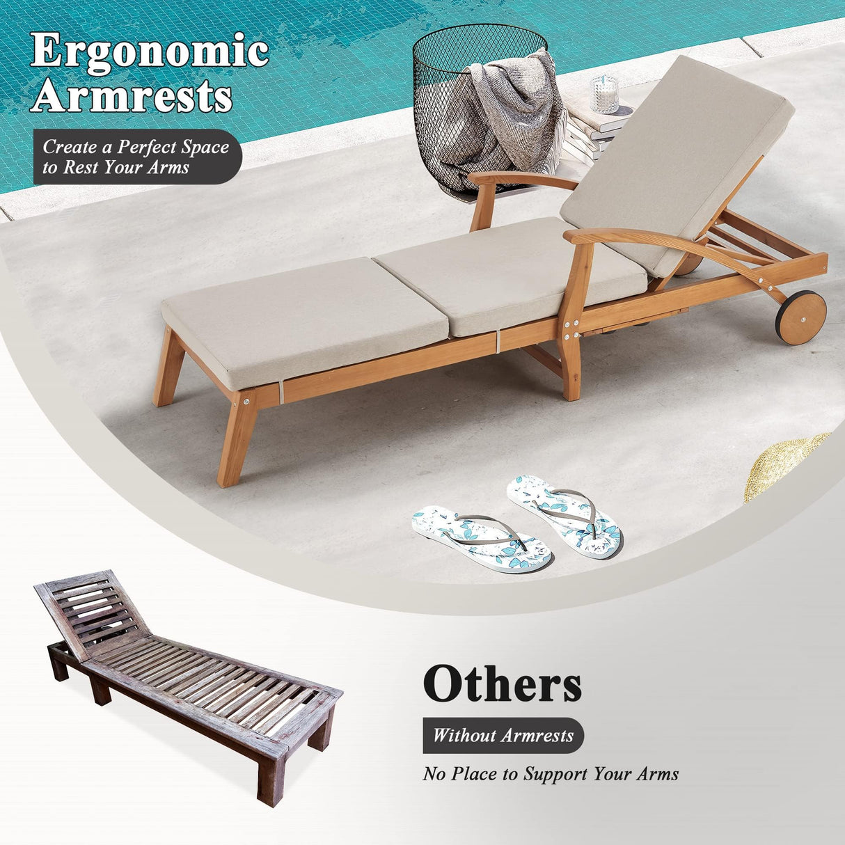 Wood Chaise Lounge Chair Outdoor, Patio Chaise Lounger Recliner
