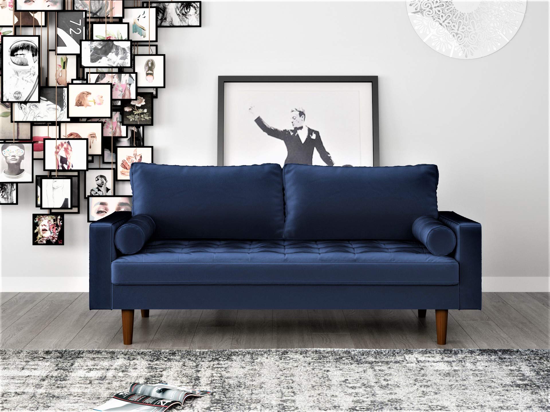 Womble Mid Century Modern Soft Velvet Upholstered Tufted Seat Sofa