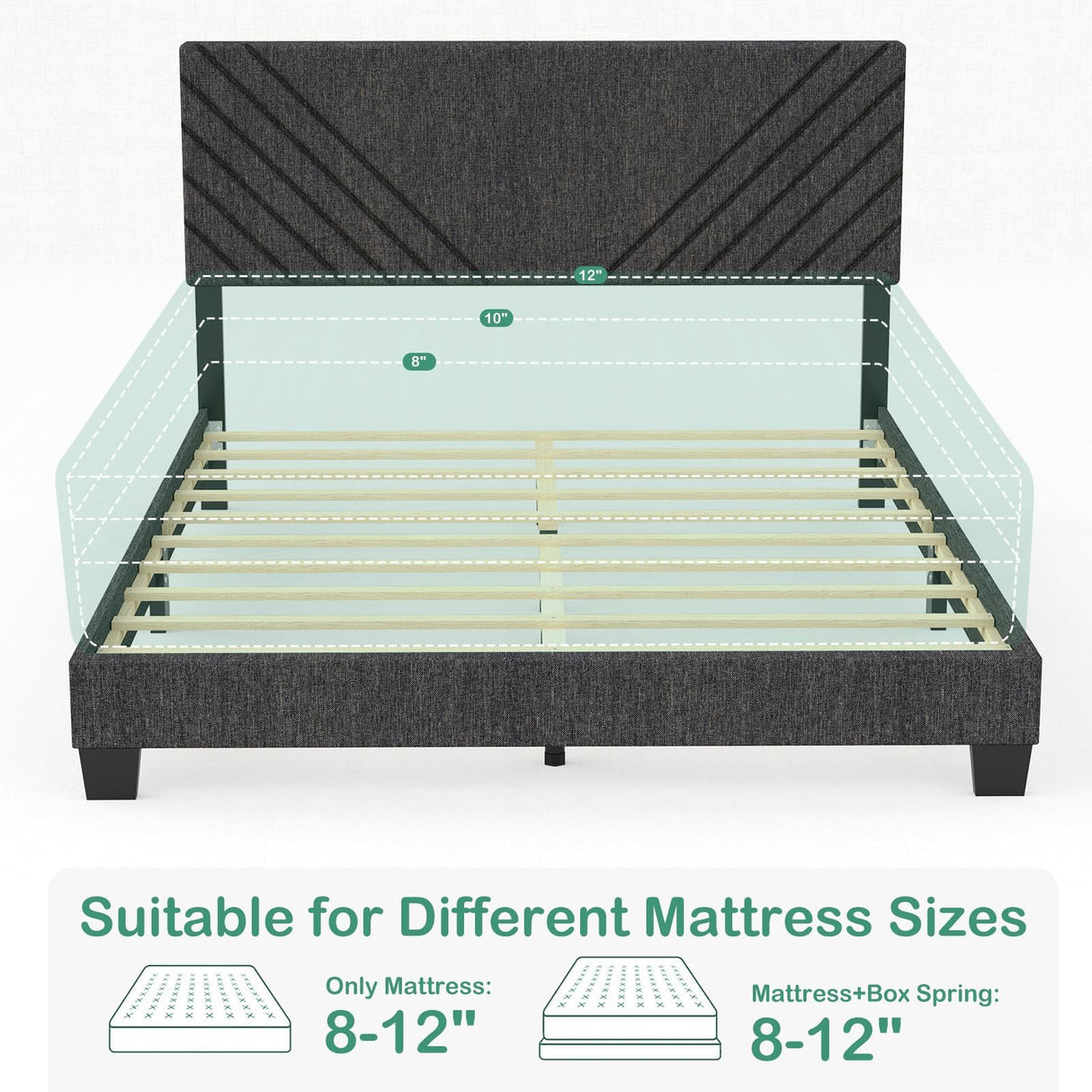 xiweot Queen Size Bed Frames with Headboard, Linen Upholstered Platform Bed Frame with Wood Slats Support, Queen Bed Frame with Adjustable Headboard,Queen Bed Frame No Box Spring Needed (Grey Sutra)