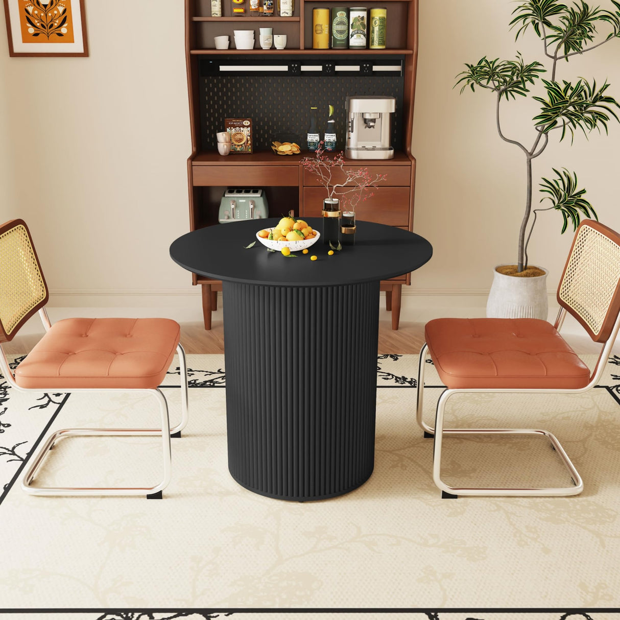 31.5" Round Dining Table for 2-4 People, Small Kitchen Dinner Table with Fluted Wood Base